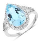 Ring - 14 karaat Witgoud - 3.94ct. tw. Aquamarijn - Diamant, Nieuw