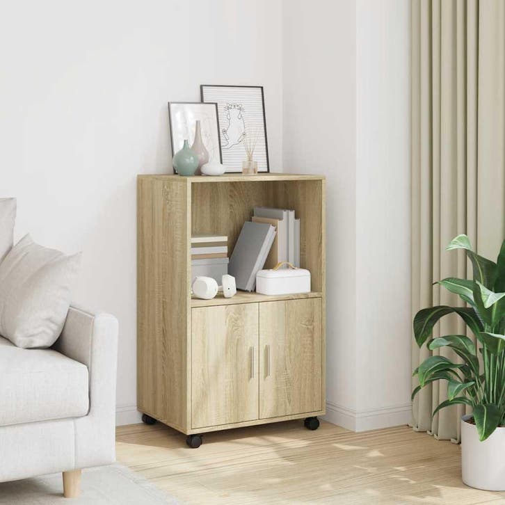 vidaXL Rolkast 55x40x91 cm bewerkt hout sonoma eikenkleurig, Huis en Inrichting, Kasten | Buffetkasten, 25 tot 50 cm, Nieuw, Overige houtsoorten