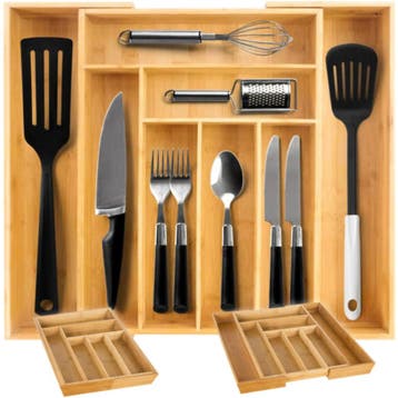 Ruhhy Uitschuifbare bamboe bestekbak van 33,5 tot 50 cm m..., Huis en Inrichting, Keuken | Keukenbenodigdheden, Ophalen of Verzenden