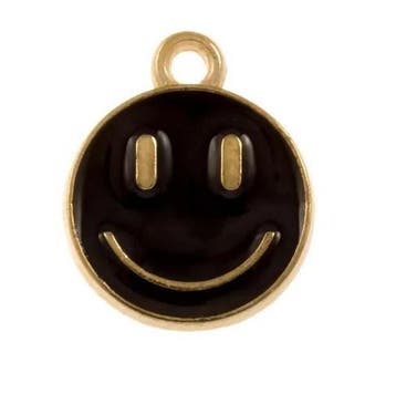 2 x Bedel Enamel light gold Smiley 14,5 x 12mm oogje: 1,5..., Ophalen of Verzenden, Nieuw, Kraal