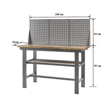 Werkbank grijs 150 cm met hardhouten blad + gereedschapsbord, Ophalen of Verzenden, Nieuw