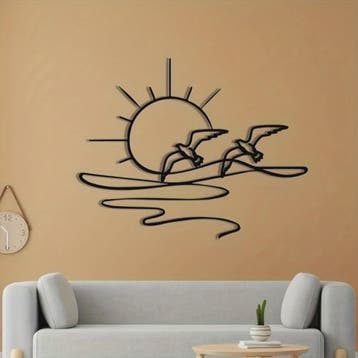 Zonsopgang Meeuwen Wanddecoratie - Metaal Lijnkunst voor Kus, Verzenden, Nieuw