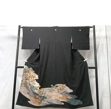 Vintage Japanse Zijden Kimono Kurotomesode - Landschaps- en