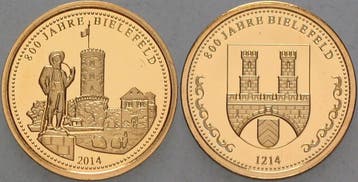 Goud medaille (585er) 2014 Bielefelder medaille Leinewebe..., Verzenden