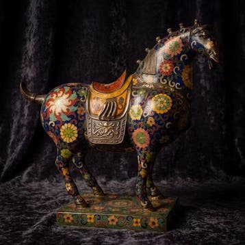 Cloisonné Tang Dynasty stijl paard 34 cm / - Brons - China