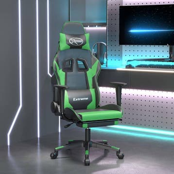 vidaXL Gamestoel met voetensteun kunstleer zwart en groen, Verzenden, Nieuw, Groen