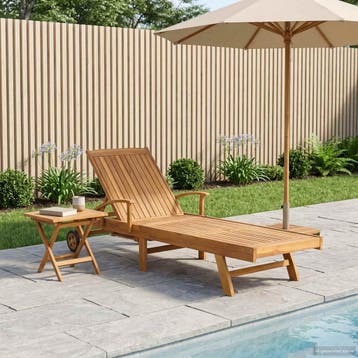 vidaXL Zonligstoel met Tafel Massief Teakhout Bruin, Tuin en Terras, Verzenden, Nieuw
