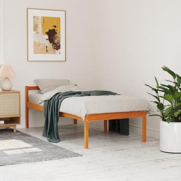 vidaXL Seniorenbed massief grenenhout wasbruin 90x200 cm, Huis en Inrichting, 90 cm, Eenpersoons, Bruin, Verzenden