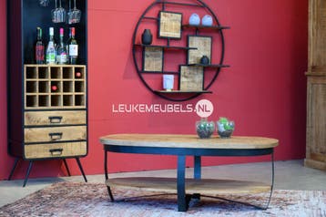 Salontafel Paras ovaal, Mangohout met zwart staal., Overige houtsoorten, 100 tot 150 cm, Nieuw, Industriëel