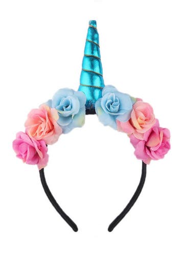KIMU® Bloemen Eenhoorn Haarband Blauw Unicorn Diadeem Blauwe, Ophalen of Verzenden, Nieuw, Carnaval, Accessoires