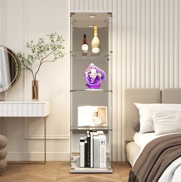 Glazen Vitrinekast met LED en Spiegel – 4 Lagen, Huis en Inrichting, Kasten | Vitrinekasten, Verzenden, Nieuw