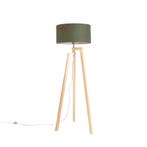 Vloerlamp tripod hout met kap 50 cm groen - Puros, Verzenden, Nieuw, Hout, Country-rustic
