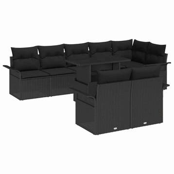 vidaXL Tuin Sofa Set 9 st Zwart [Synthetisch]: Poly Rattan, Verzenden, Nieuw, Rotan, Meer dan 8 zitplaatsen