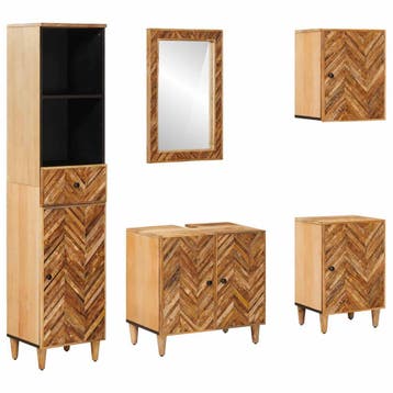 vidaXL Badkamerkastenset 5 st Massief Mango Hout, Huis en Inrichting, Badkamer | Badkamermeubels, Verzenden, Nieuw, Overige typen
