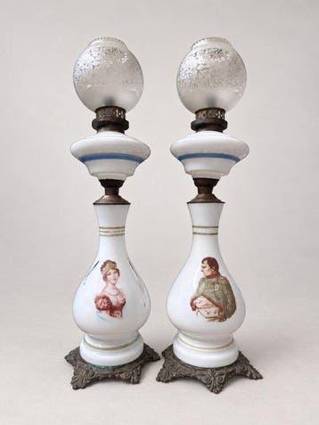 Tafellamp (2) - Opaline glas - Een paar grote tafellampen