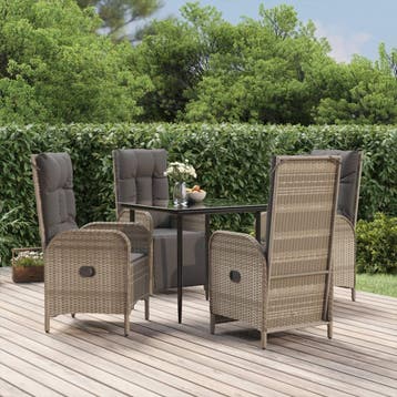 vidaXL 5-delige Tuinset met kussens poly rattan zwart en, Verzenden, Nieuw, Tuinset