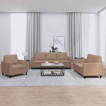 vidaXL 3-delige Loungeset met kussens kunstleer cappuccino, Verzenden, Nieuw, Leer, Minder dan 150 cm