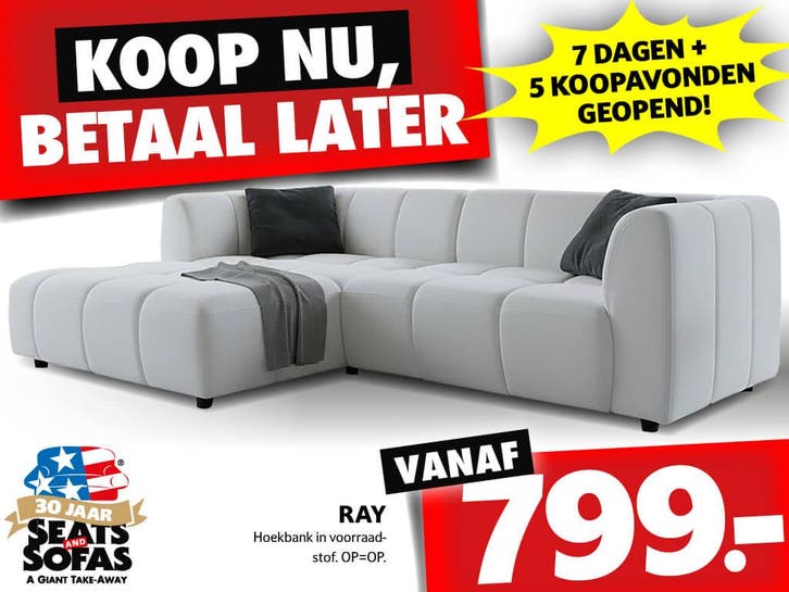 Ray Hoekbank vanaf €799.- Betaal in 3x zonder rente!, Huis en Inrichting, Banken | Bankstellen