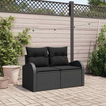 vidaXL Tuinbank met kussen Zwart 124 x 62 x 69cm poly rattan, Verzenden, Nieuw, Rotan