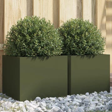 vidaXL Plantenbakken 2 st 32x30x29 cm staal olijfgroen, Minder dan 30 cm, Verzenden, Minder dan 60 cm, Nieuw