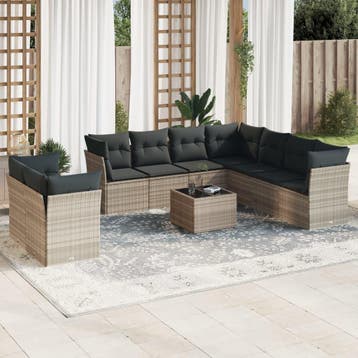 vidaXL 10-delige Loungeset met kussens poly rattan, Verzenden, Nieuw, Loungeset