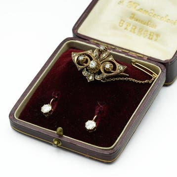 2-delige sieradenset - 14 karaat Geel goud - Diamant