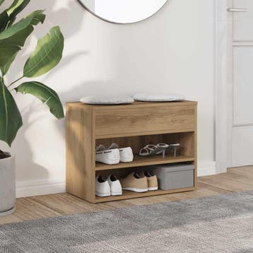 vidaXL Schoenenbankje 60x30x45 cm bewerkt hout artisanaal, Huis en Inrichting, Verzenden, Nieuw
