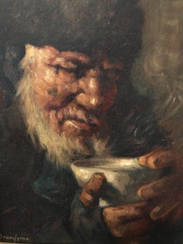 Jeanne van Hall-Brandsma (1902-1992) - - Portret drinkende