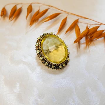 Antiek gouden broche met Heliodoor, Gebruikt, Ophalen of Verzenden, Met edelsteen, Goud