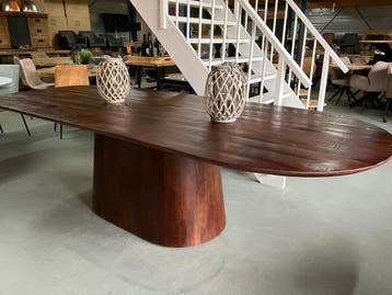 Deens ovale eettafel mangohout met kolompoot – 210/ 240/ 280, Huis en Inrichting, Tafels | Eettafels, 100 tot 150 cm, Ophalen of Verzenden