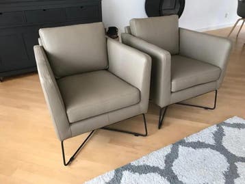 Set van 2 leren fauteuils met kruisframe - bruin leer, Ophalen of Verzenden, Nieuw, Leer