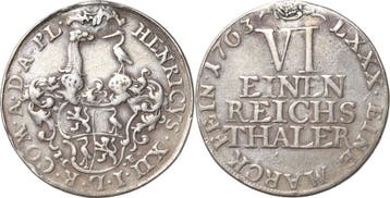 1/6 taler, daalder 1763, Reuss-juengere Linie Schleiz Hei..., Verzenden