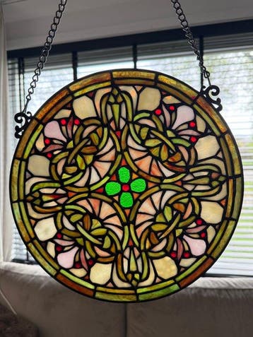 Glaspaneel glas in lood Tiffany style Ø 30 cm Groen Glas -