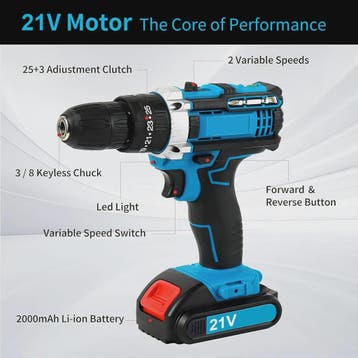 21V Accuboormachine met 45Nm Koppel - Draadloze Schroef- en, Verzenden, Nieuw