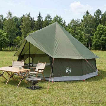 vidaXL Tipi Tent 8-persoons Legergroen Polyester en staal, Caravans en Kamperen, Verzenden, Nieuw, Tot en met 2