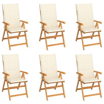 vidaXL Set van 6 klapstoelen met crèmekleurige kussens,, Verzenden, Nieuw, Teakhout
