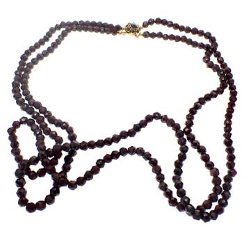 Antieke granaat kralen sautoir met gouden sierslot (Ketting), Sieraden, Tassen en Uiterlijk, Kettingen, Gebruikt, Ophalen of Verzenden