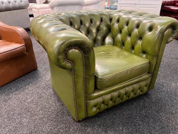 ( Chesterfield Maarssen ) Groen Leren Chesterfield Fauteuil, Ophalen, Zo goed als nieuw, Leer, Chesterfield