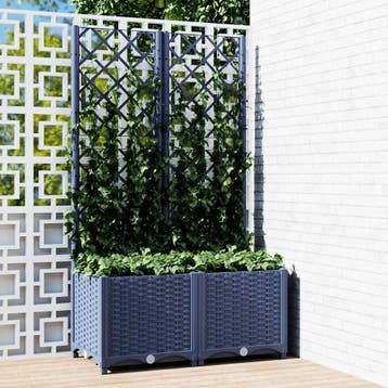 vidaXL Plantenbak met trellis blauwgrijs 80x40x136 cm PP, Kunststof, Verzenden, Nieuw, 60 tot 100 cm