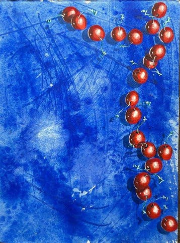 Jacques Halbert - Cerises sur fond bleu