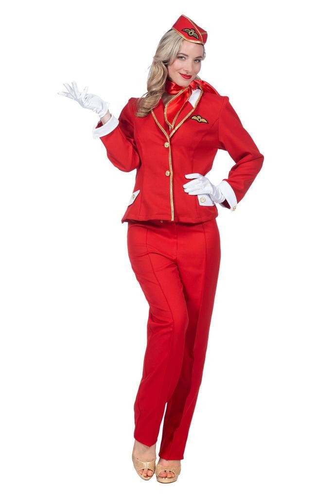Stewardess kostuum Dames Rood Premium 4-delig, Kleding | Dames, Carnavalskleding en Feestkleding, Nieuw, Ophalen of Verzenden