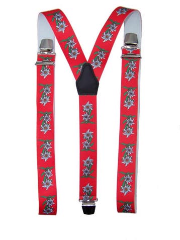 Rode Bretels met Edelweiss bloemen en extra sterke clips, Verzenden, Nieuw