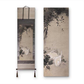 Kakejiku (), Usagi Zu (), Colour on Silk - Okutani, Antiek en Kunst