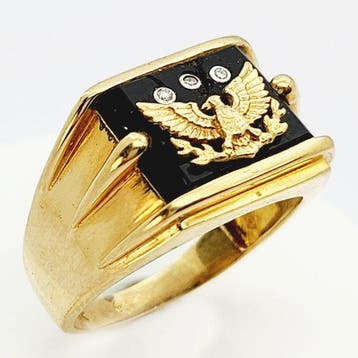 Ring - 18 karaat Geel goud - 2.50ct. tw. Onyx - Diamant, Sieraden, Tassen en Uiterlijk, Ringen, Nieuw