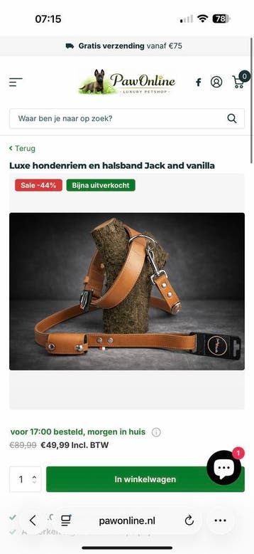 Luxe hondenriem en halsband Jack and vanilla Aanbieding !, Verzenden, Nieuw