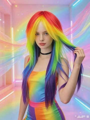 Regenboog Ombre Pruik Lang Recht Synthetisch met Pony - Unis, Verzenden, Nieuw