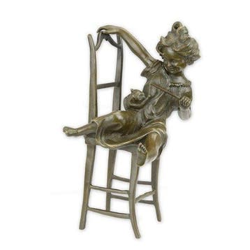 sculptuur, Bronze Sculpture “Happy Cat” – Elegant Art Deco