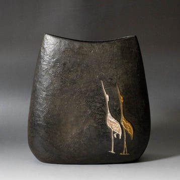 Gegoten bronzen vaas met gouden kraanvogel- en