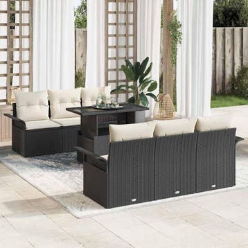 vidaXL Tuin Sofa Set 7 st Zwart poly rattan, Verzenden, Nieuw, 7 zitplaatsen