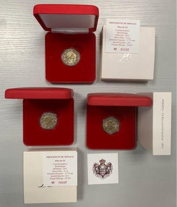 Monaco. 2 Euro 2011 Mariage Princier (3 monnaies) (Zonder